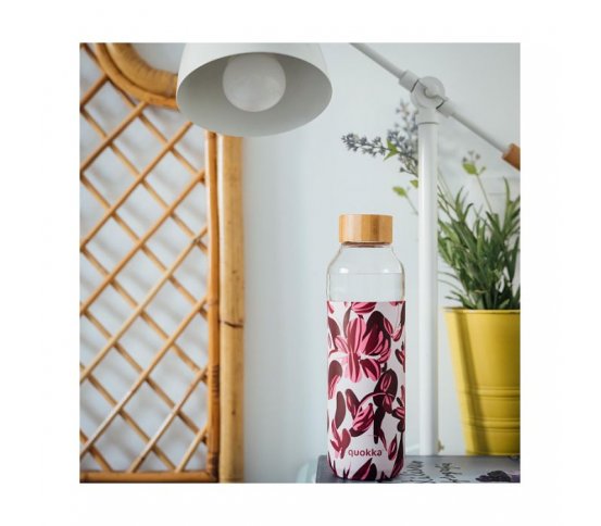 Quokka Skleněná láhev na vodu Flow 660ml - kytky