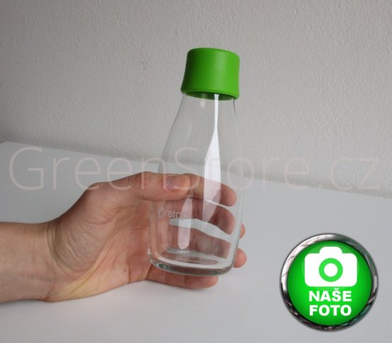 Skleněná láhev na vodu ReTap se zeleným víčkem