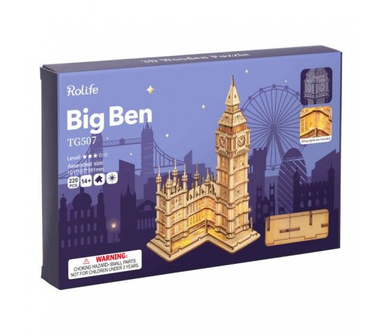 Dřevěné 3D puzzle svítící Big Ben