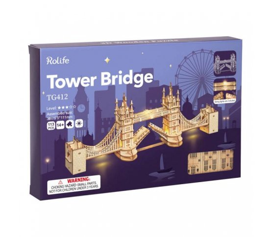 Dřevěné 3D puzzle svítící Tower Bridge