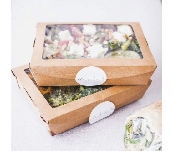 Salátový kraft box s okénkem z bioplastu 1100ml (150ks)