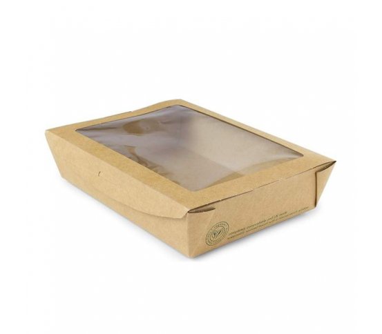 Salátový kraft box s okénkem z bioplastu 1100ml (150ks)