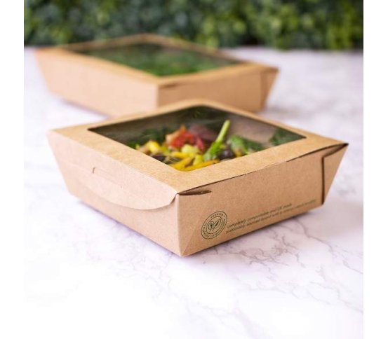 Salátový kraft box s okénkem z bioplastu 650ml (150ks)