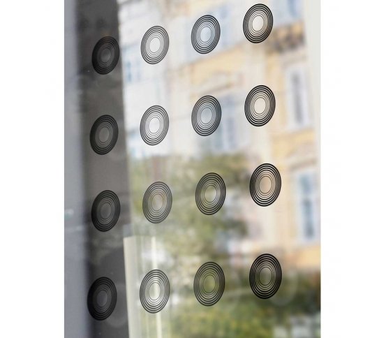 Černé Samolepky na sklo proti ptákům 54ks - kruhy kolečka