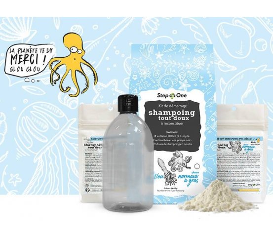 Šampon pro normální a mastné vlasy v prášku - pro přípravu 500ml gelu Step One zerowaste