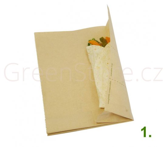 Skládací pečící kraft papír na wrap a tortilu Vegware