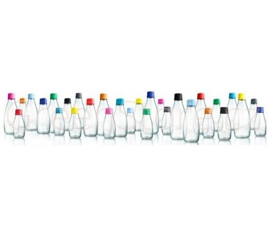 Skleněné láhve Retap s barevnými víčky