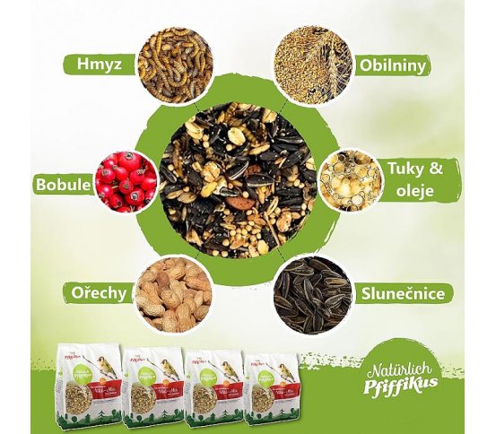 Složení Směs krmení bez slupek Vital-Mix s hmyzem 1kg Pfiffikus