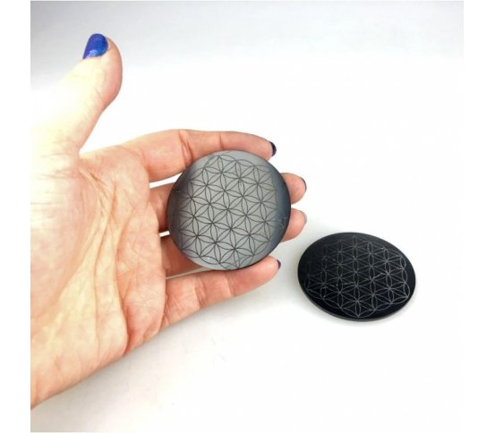 Šungit destička na notebook kulatá 5cm - Květ života