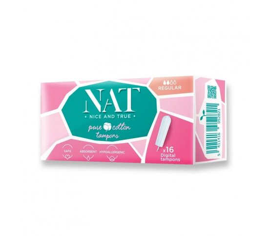 Tampony z biobavlny regular 16ks NAT nice true