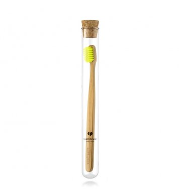 EcoHeart Bambusový zubní kartáček žlutý - ve skleněném pouzdře