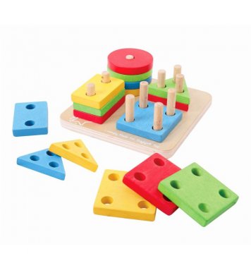 Bigjigs Baby Motorická hračka - Nasazování barevných tvarů na tyče