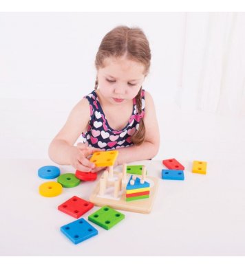 Bigjigs Baby Motorická hračka - Nasazování barevných tvarů na tyče