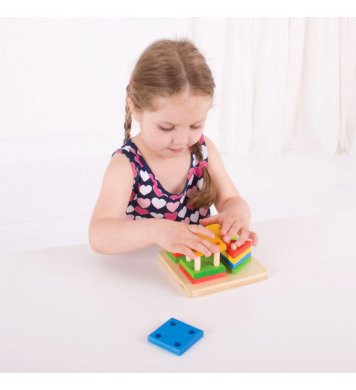 Bigjigs Baby Motorická hračka - Nasazování barevných tvarů na tyče