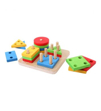 Bigjigs Baby Motorická hračka - Nasazování barevných tvarů na tyče