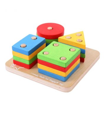 Bigjigs Baby Motorická hračka - Nasazování barevných tvarů na tyče