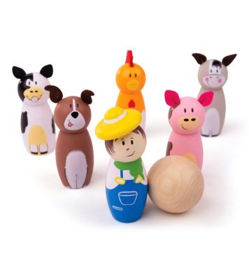 Bigjigs Toys Dřevěné kuželky farma