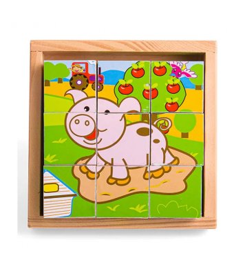 Bigjigs Toys Obrázkové kostky kubusy Zvířátka 9 kostek