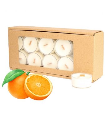Čajové sójové svíčky s dřevěným knotem 20ks - pomeranč Aromka