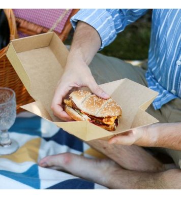 Jednorázový eko hamburger box vysoký 10cm papírový