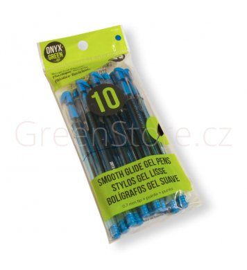 Gelová pera z recyklovaného plastu 10ks - modrá náplň Onyx Green