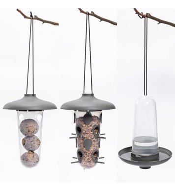 Krmítko a pítko 3v1 pro ptáky Robin - antracit Plastia