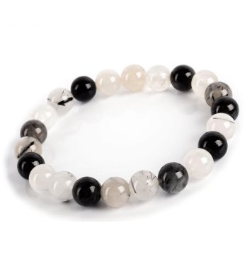 Náramek Křišťál s černým turmalínem 8mm