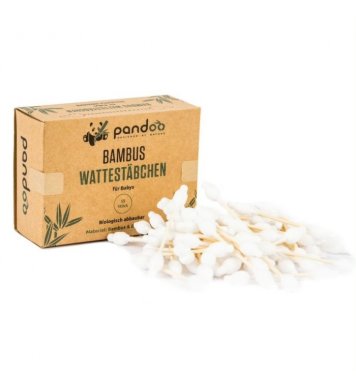 Pandoo Bambusové dětské vatové tyčinky s bio bavlnou 55ks