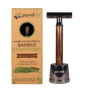 Pandoo Bambusový holicí strojek se stojanem a 10ks žiletek