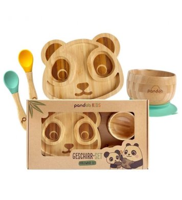Pandoo Dětská jídelní sada s bambusovým talířem, miskou a lžičkami