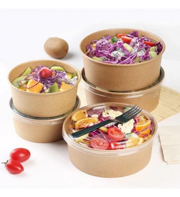 Papírová kraft miska BOWL 1100ml 185mm (50ks) s víčkem