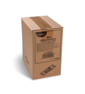 Příborový set dřevěný nůž-vidlička-lžíce-ubrousek (50ks) 2