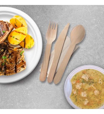 Příborový set dřevěný nůž-vidlička-lžíce-ubrousek (50ks) 3