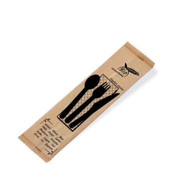 Příborový set dřevěný nůž-vidlička-lžíce-ubrousek (50ks) 1