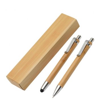 Psací sada z bambusového dřeva - pero se stylusem, mikrotužka