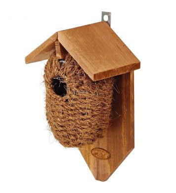 Ptačí budka z kokosových vláken s dřevěnou stříškou Esschert Design 1