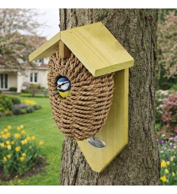 Ptačí budka z mořské trávy s dřevěnou stříškou Esschert Design 1 z