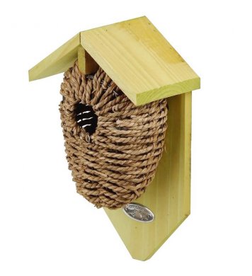 Ptačí budka z mořské trávy s dřevěnou stříškou Esschert Design