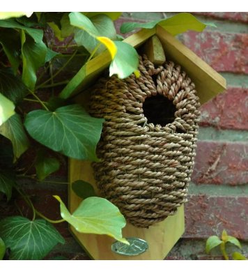 Ptačí budka z mořské trávy s dřevěnou stříškou Esschert Design 2