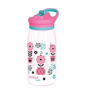 Quokka Dětská tritanová láhev s pítkem 580ml - kytky