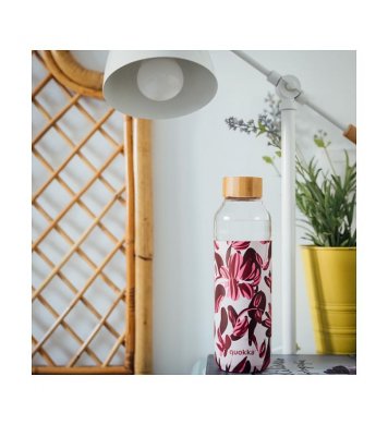 Quokka Skleněná láhev na vodu Flow 660ml - kytky