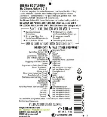 Sante Energy Tělové mléko Bio Citron, Kdoule Q10 150ml