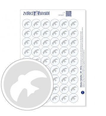 UV Samolepky na sklo proti ptákům 54ks - pták v kolečku