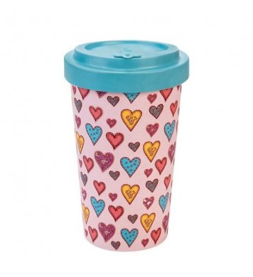 Woodway Kelímek na kávu z bambusu 500ml - Candy Hearts