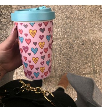 Woodway Kelímek na kávu z bambusu 500ml - Candy Hearts