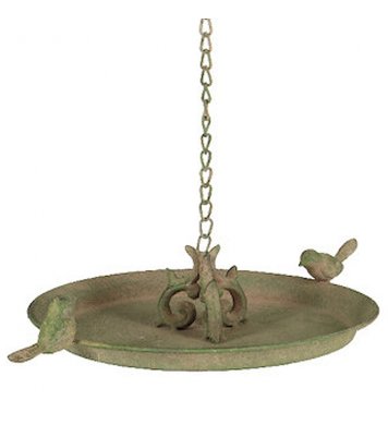 Závěsné kovové pítko s 2 ptáčky - zelená patina Esschert Design