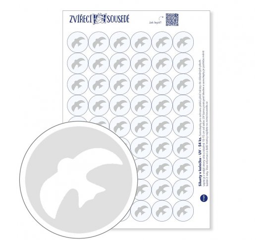 Snímatelné UV Samolepky na sklo proti ptákům 54ks - pták v kolečku