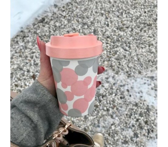 Woodway Kelímek na kávu z bambusu 300ml - Bubbles Pink