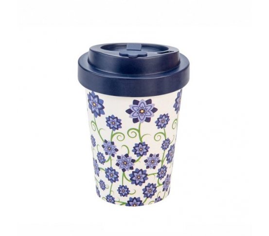 Woodway Kelímek na kávu z bambusu 300ml - Flowers Blue
