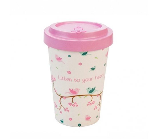 Woodway Kelímek na kávu z bambusu 400ml - Birdies